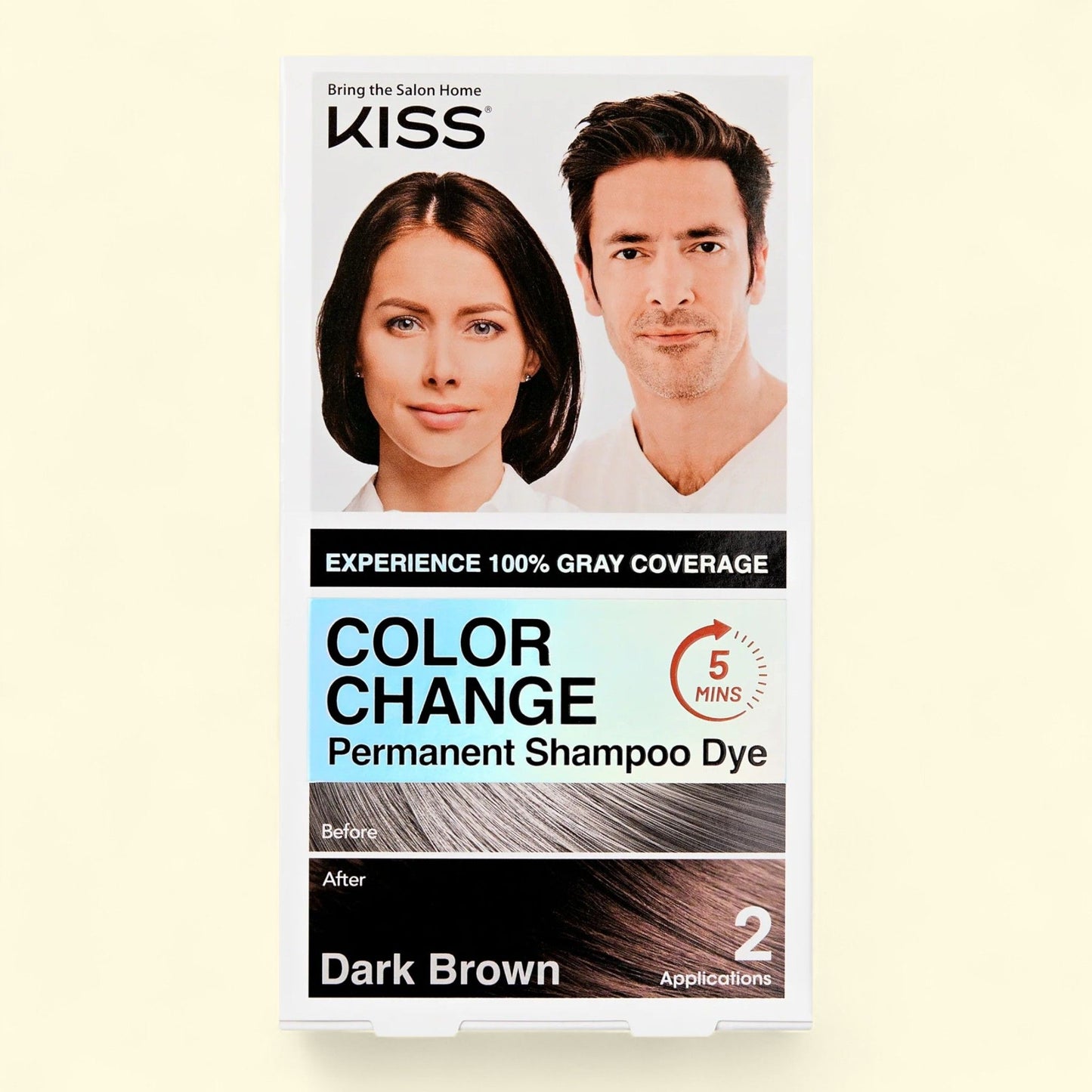 KISS Color Change Permanent Shampoo Dye Hair Color All-in-One Kit, Dark Brown, 1 Pack