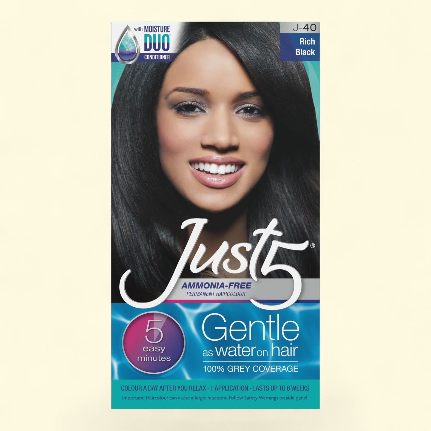 Just 5 Five Minute Permanent Hair Color, Shade J-40 Rich Black, 1 Pack