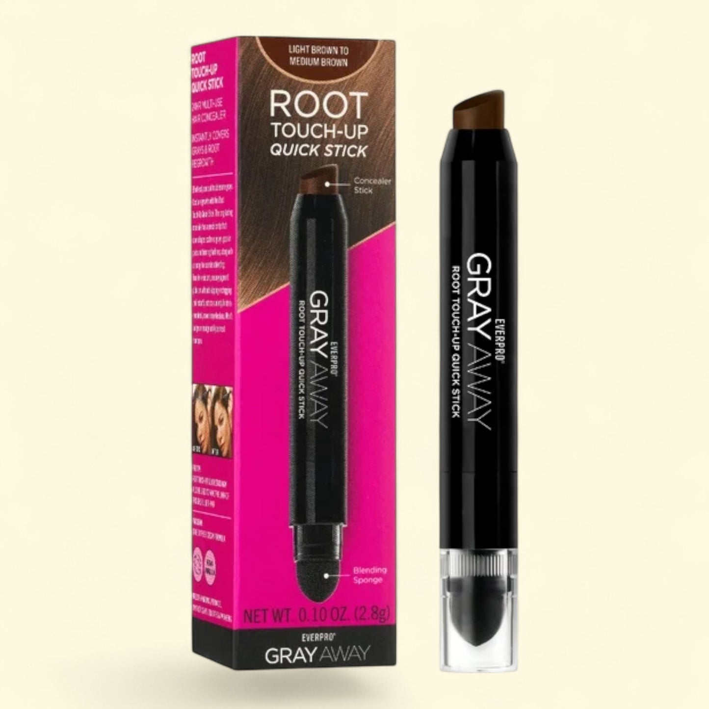 Everpro Gray Away Temporary Hair Color Root Touch-up Quick Stick, Medium/Light Brown, 0.10 oz