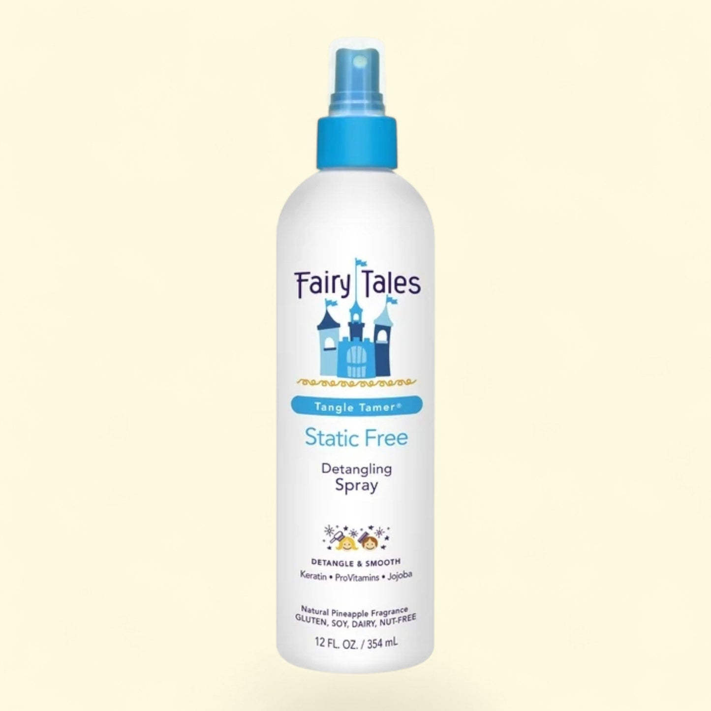 Fairy Tales Static Free Detangling Spray bottle on a light beige background