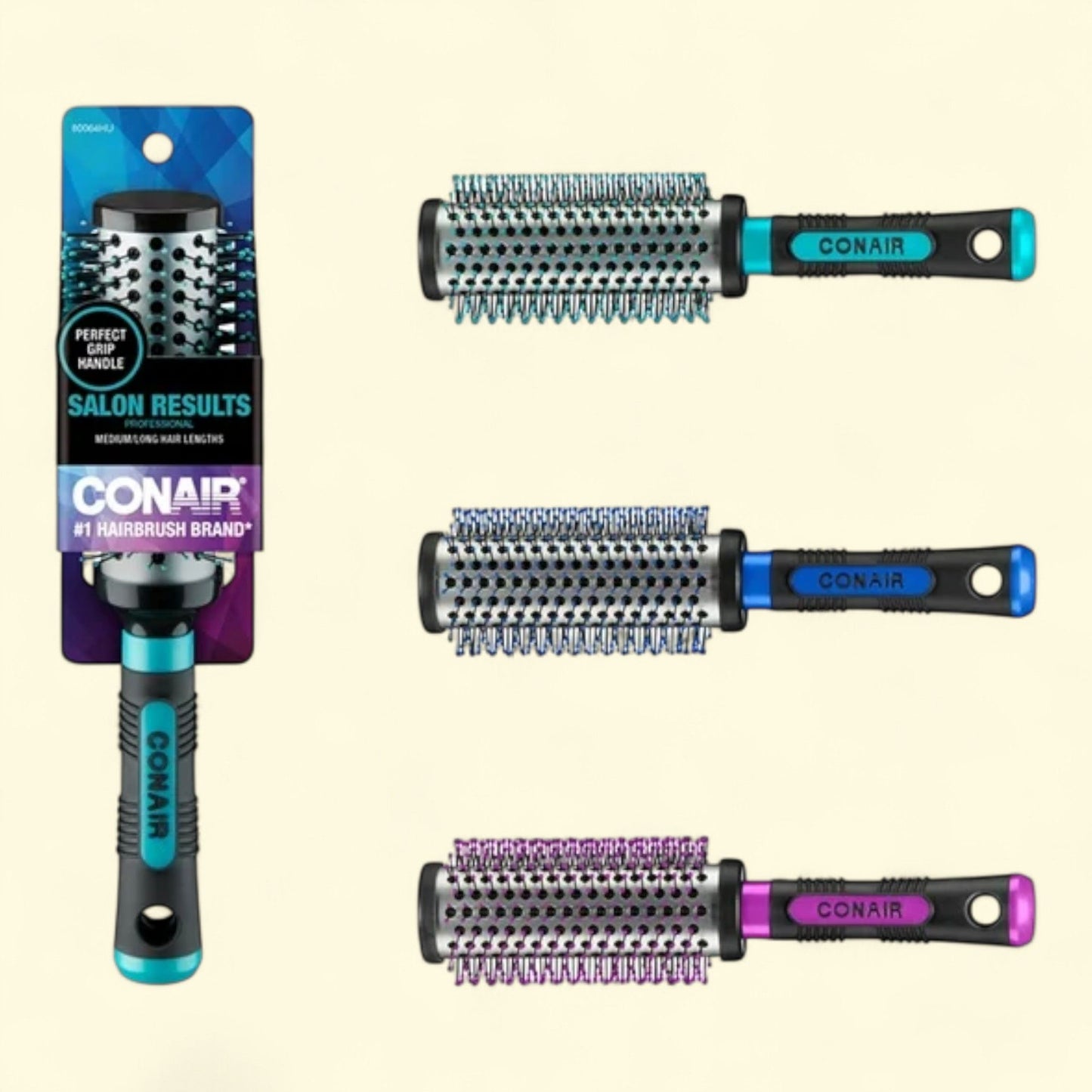 Conair Professional Large Round Hair Brush, Multicolor,3-in-1 set