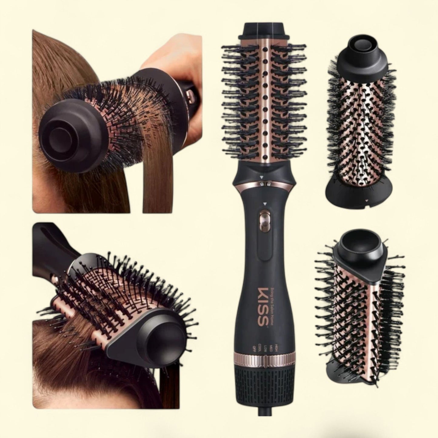 KISS Volume & Style Boosting 2-in-1 Air Brush, 3X Ceramic Waterdrop & Round Shaped Barrels