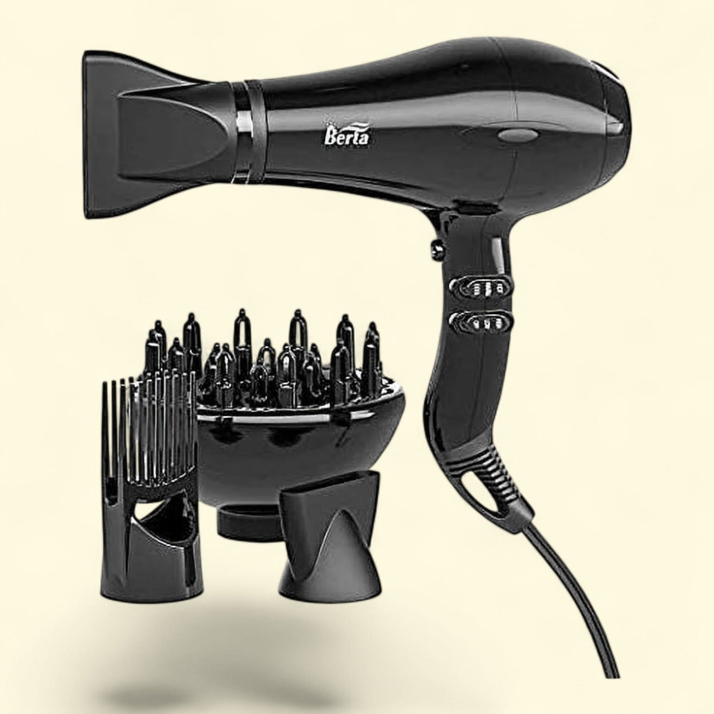Berta Hair Dryer, 1875W, 4 Attachments, 2 Speed, 3 Heat Settings, B... — authentic US product shipped worldwide by Treatspree