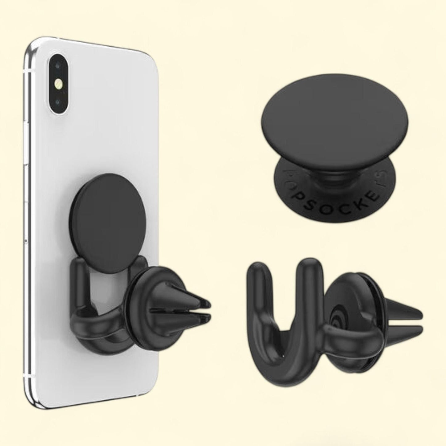 PopSockets PopGrip Phone Grip & Stand + PopMount 2 Car Vent, Black, 1 count