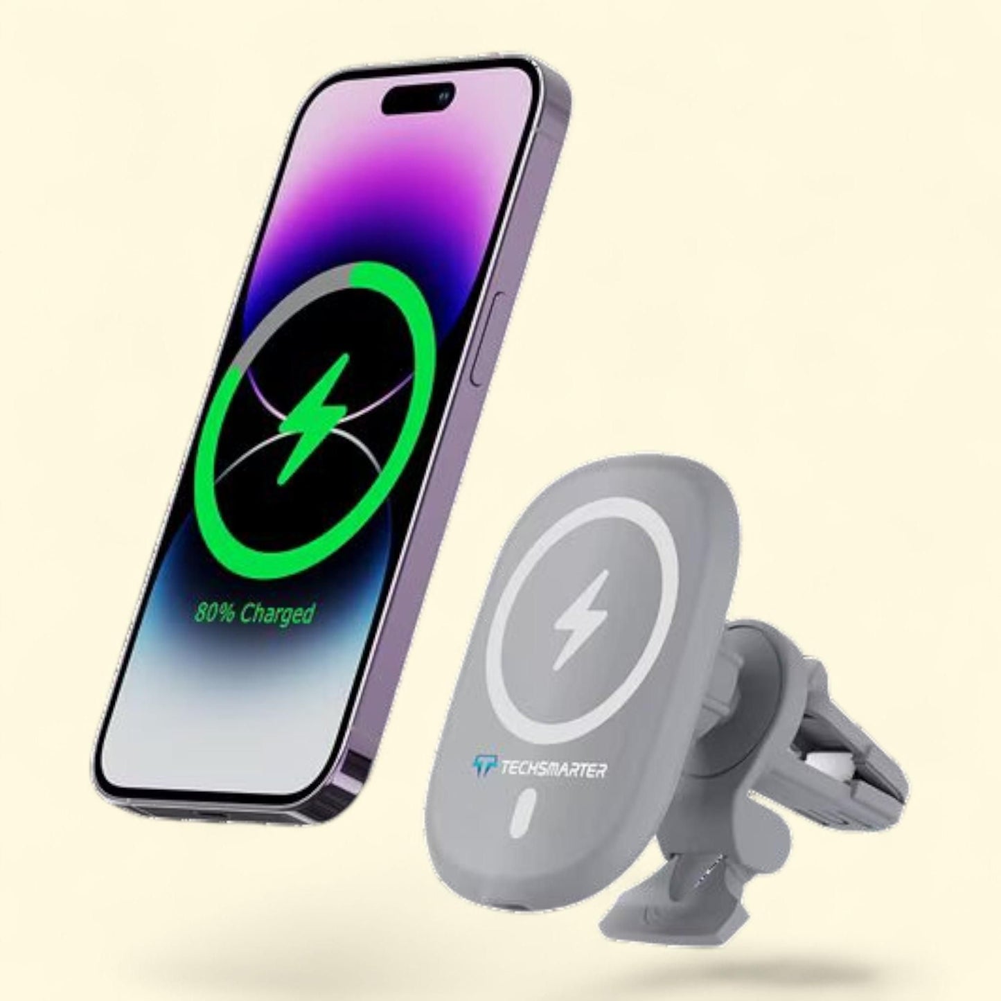Techsmarter Magnetic Wireless Car Charger & Mount, Air Vent Holder, Compatible with iPhone 12, 13, 14, 15 Only., 1 count
