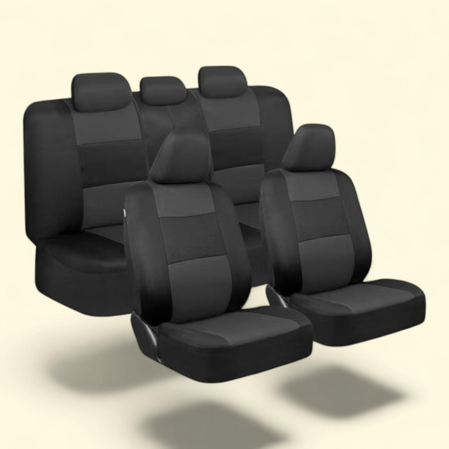 BDK PolyPro Car Seat Covers Full Set, Charcoal on Black, Front and Rear Split Bench, Cars Trucks Van SUV, Easy to Install, Accessories
