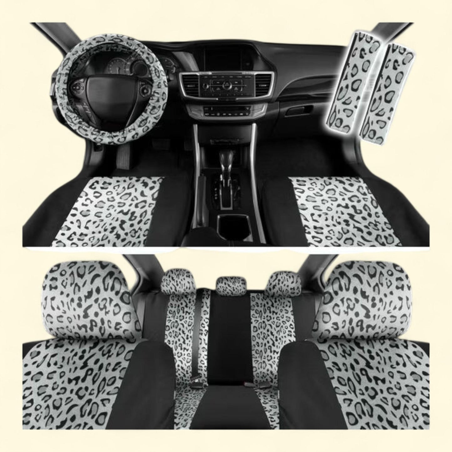 carXS Leopard Print Car Seat Covers Full Set, Matching Seat Belt Pa... — authentic US product shipped worldwide by Treatspree