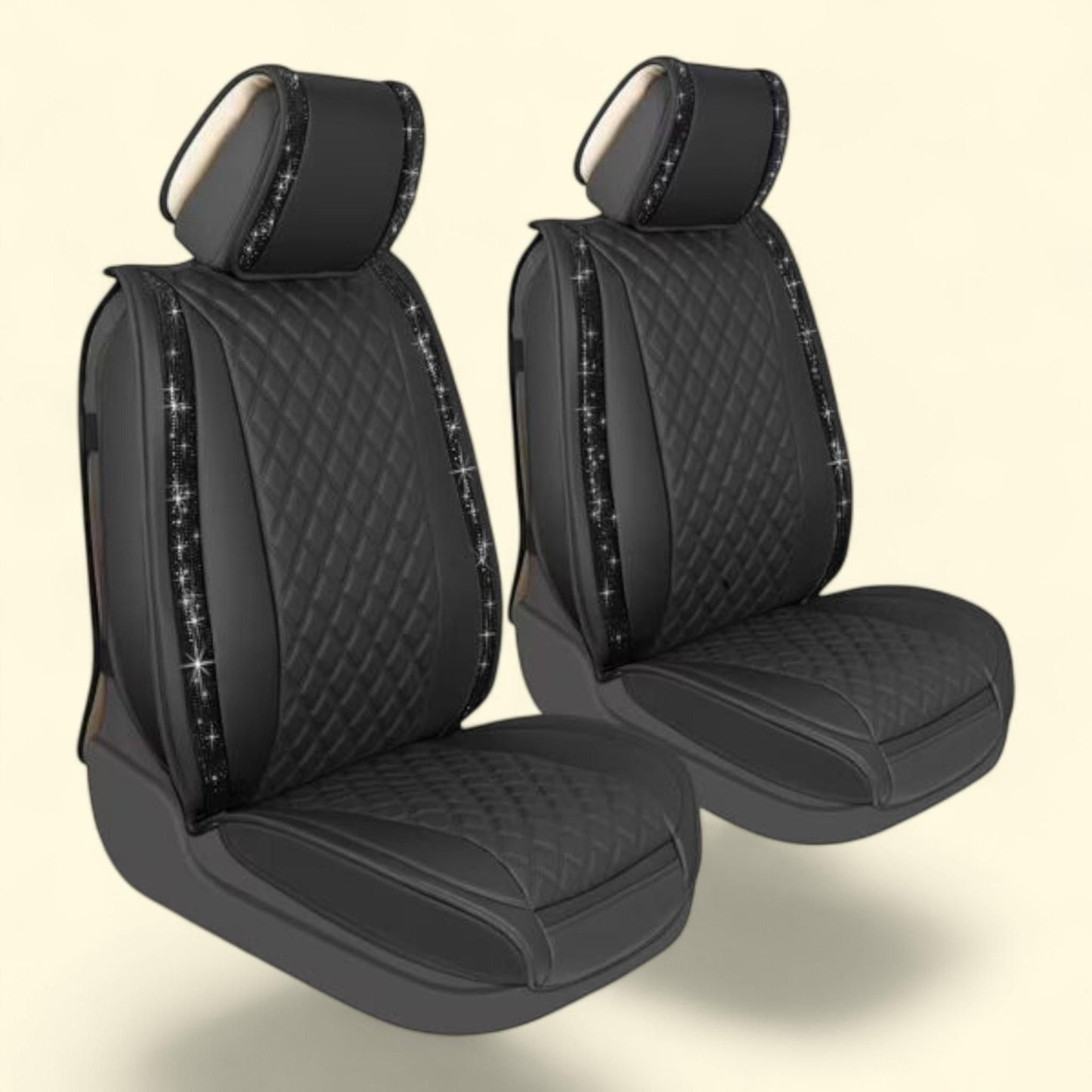 BlingStitch Car Seat Covers, Luxurious Black Vegan Leather, Front Seats, Bling Crystals, SUV/Trucks, Car Bling Luxury, 1 count