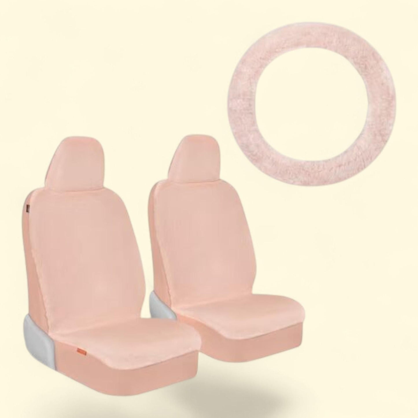 Carbella Sheepskin Car Seat Covers and Steering Wheel Cover, Faux Fur, Pink