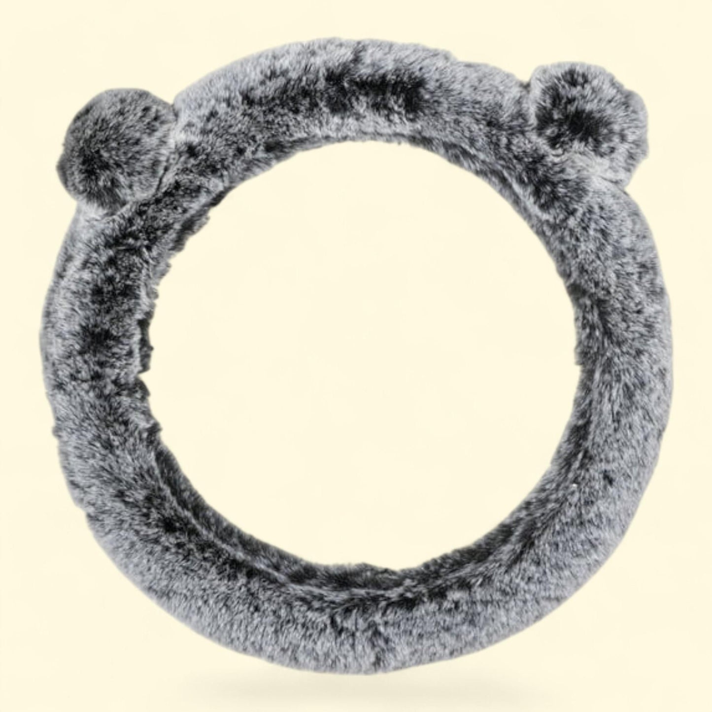 Auto Drive Steering Wheel Cover, Gray Fluffy Pom-Pom Ears, One Size
