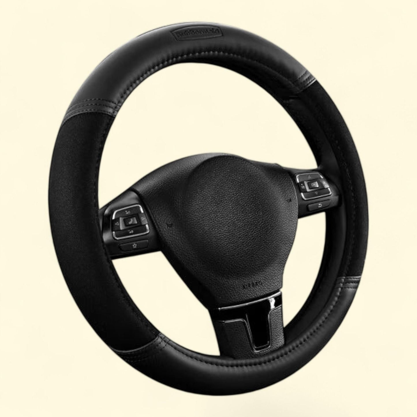 Rubbermaid Steering Wheel Cover, Leather, Universal Fit, 14.5''-15'', Black Color