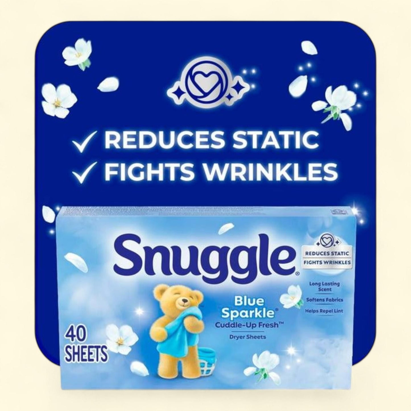 Snuggle Fabric Softener Dryer Sheets, Blue Sparkle, 40 Count