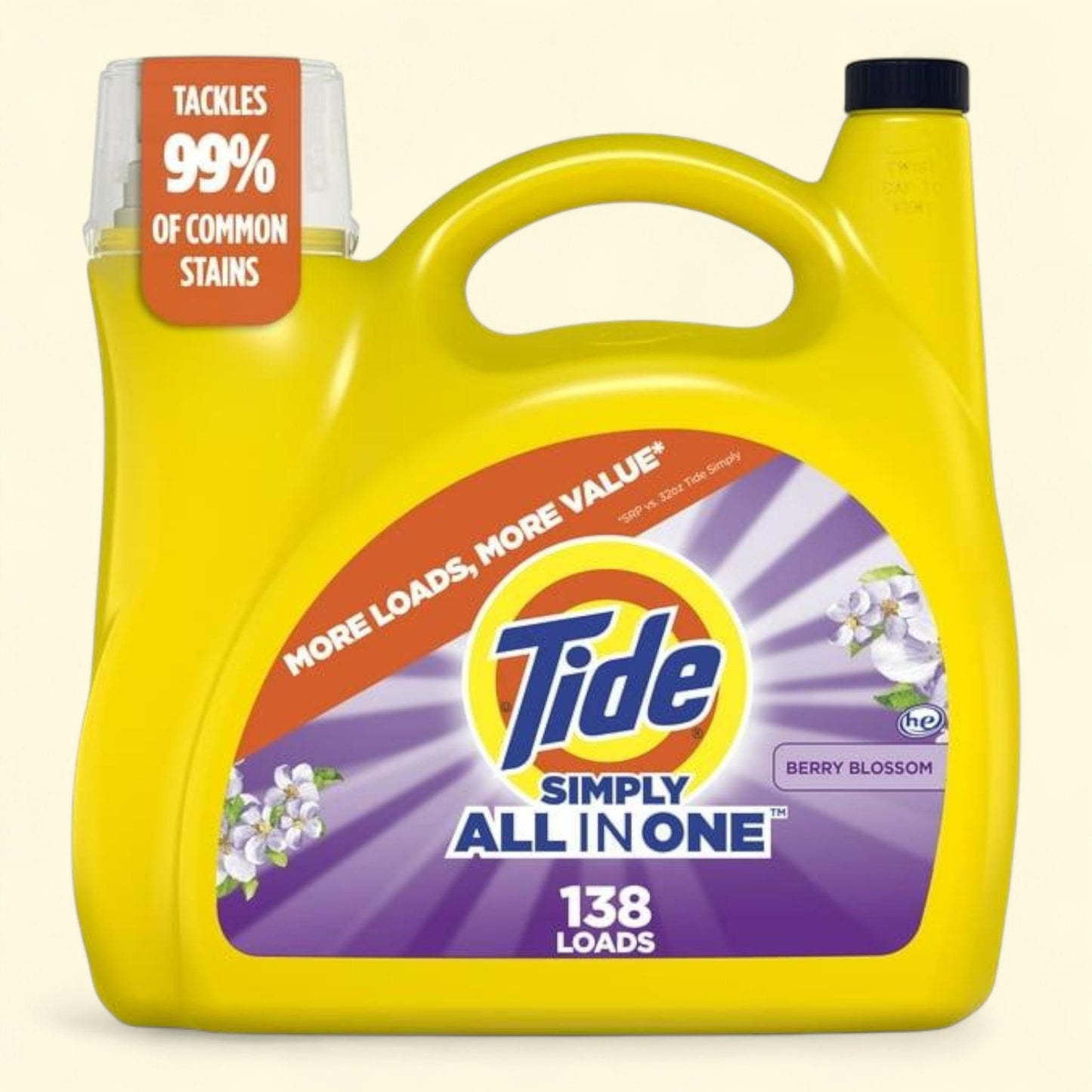 Tide Simply All-in-One Liquid Laundry Detergent, Berry Blossom Scent, 182 fl oz