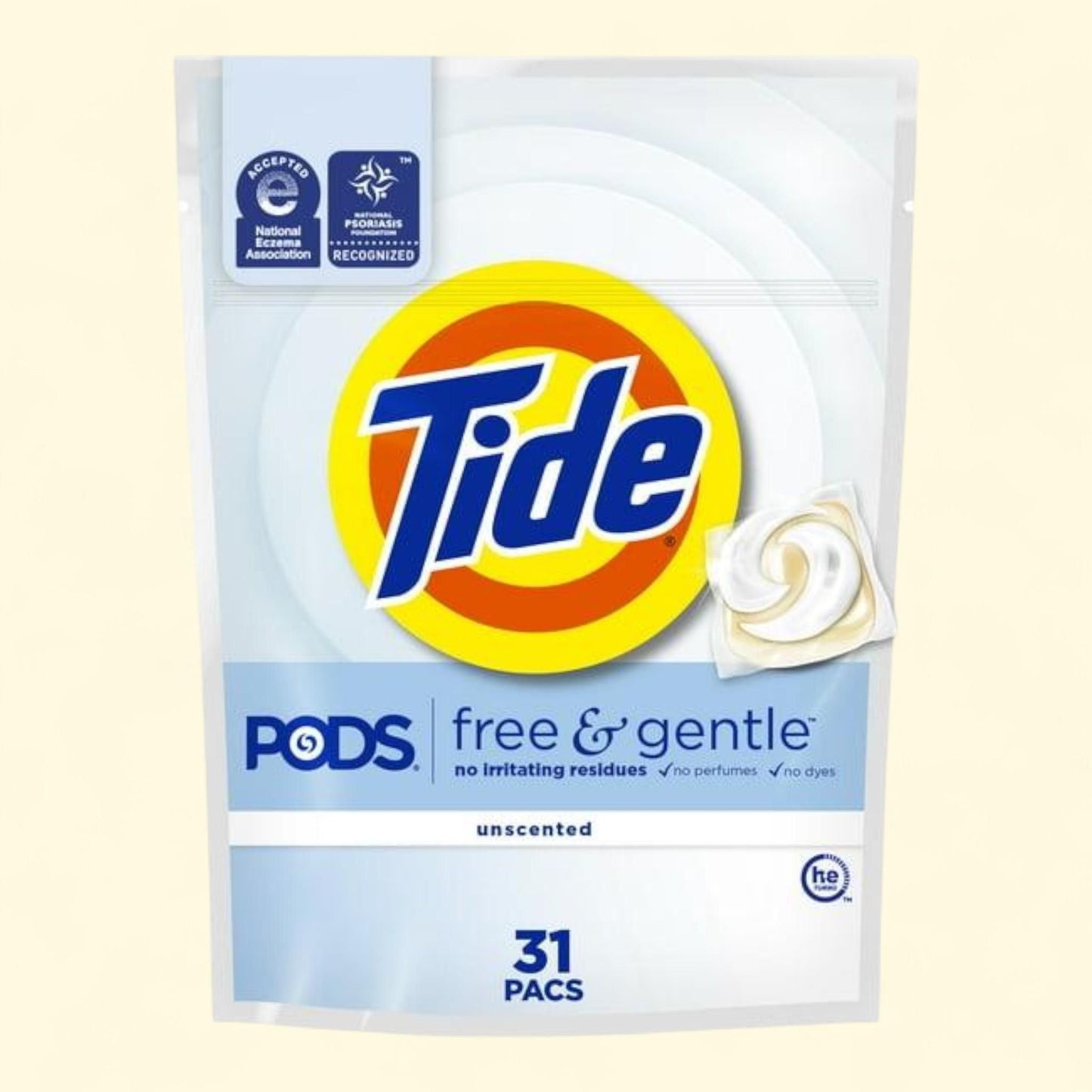 Tide PODS Liquid Laundry Detergent Pacs, Free and Gentle, 31 Count