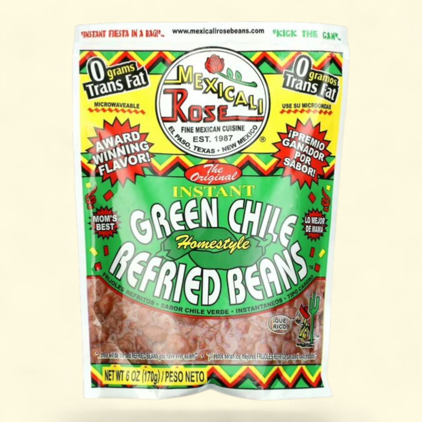 Mexicali Rose Green Chili Refried Beans, Mild Spice, Instant, 6 oz