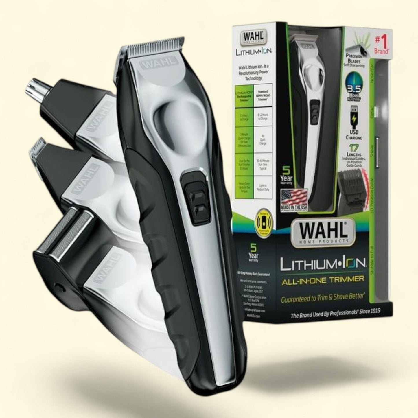 Wahl Beard Trimmer, Lithium Ion All-in-One, Black/Silver, Model 9888-600, All in one pack