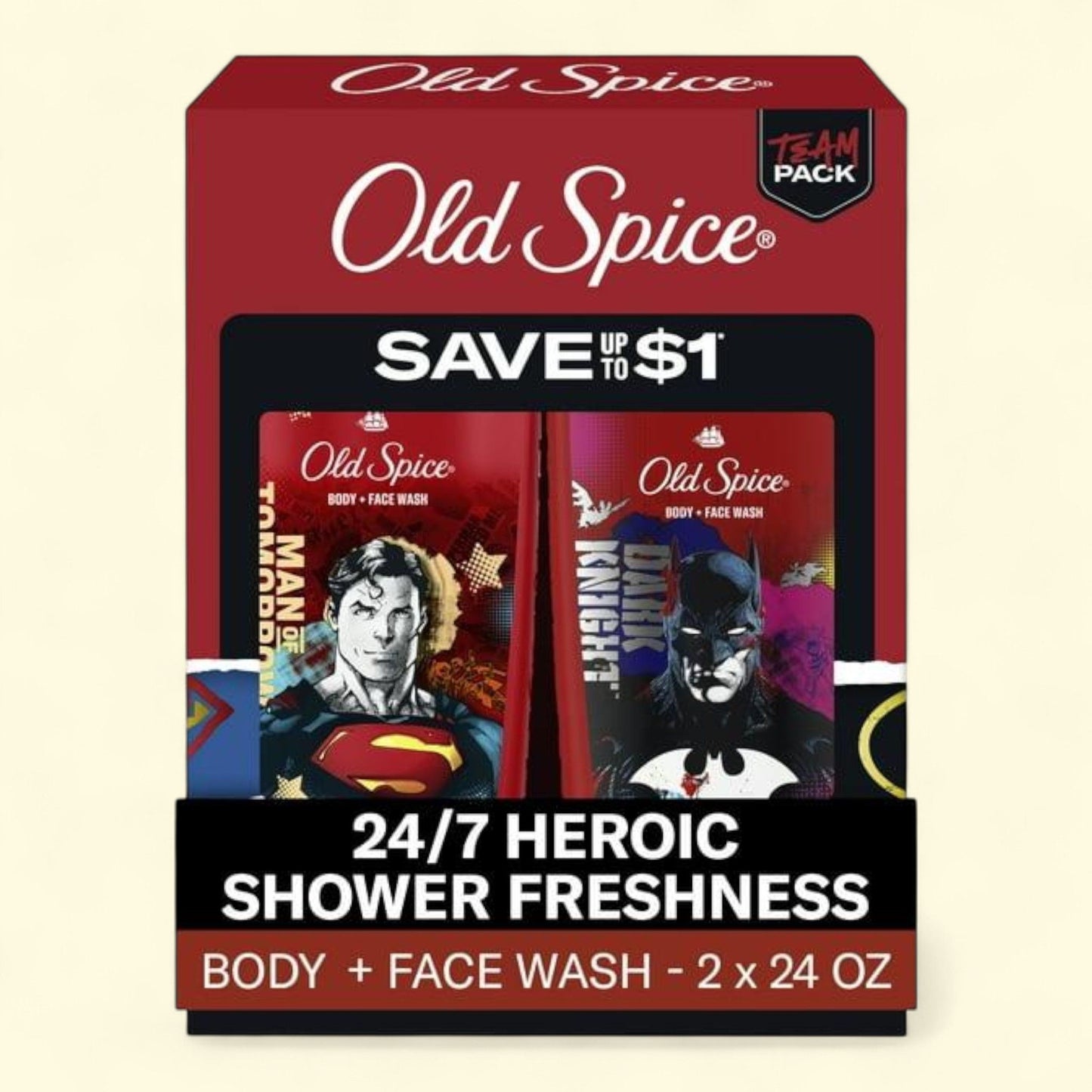 Old Spice Body Wash, 24/7 Shower Fresh, 2 in 1, 2 x 24oz