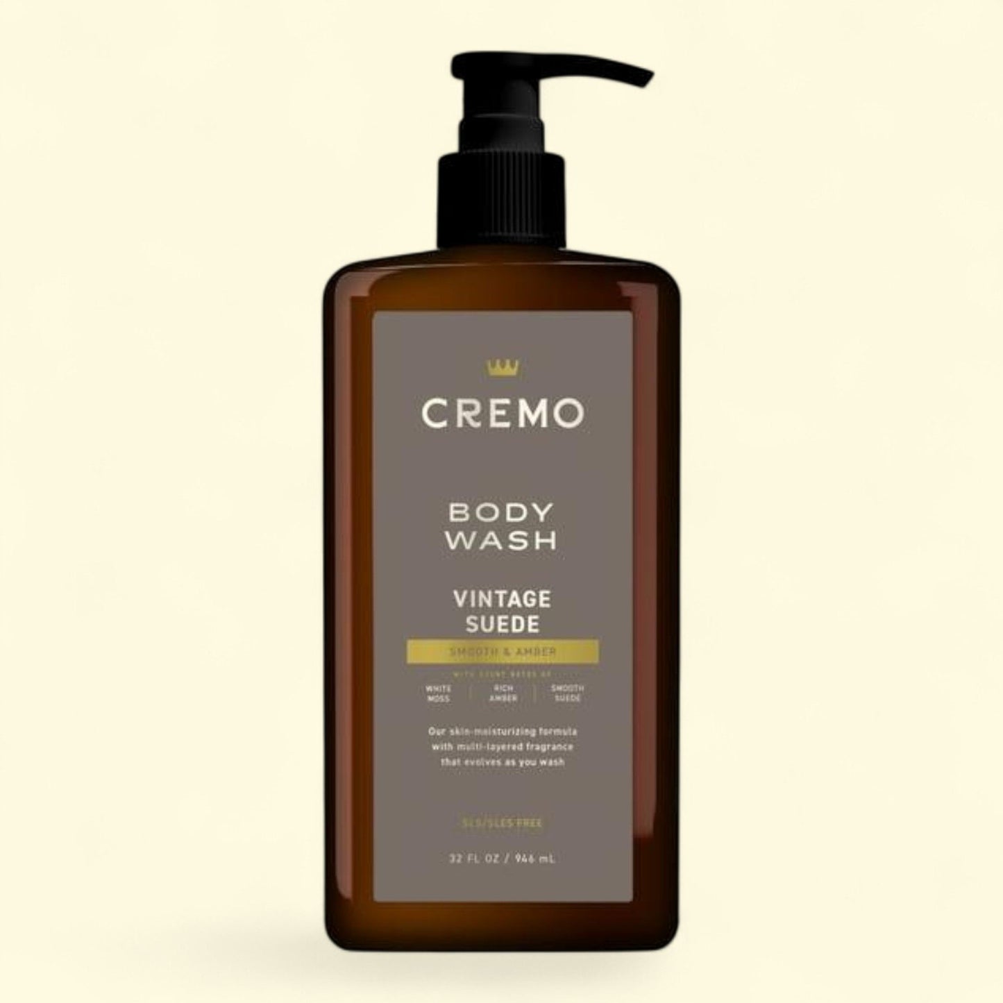Cremo Men's Body Wash, Vintage Suede, 32 fl oz