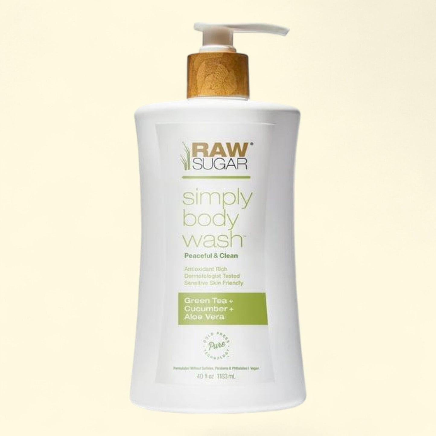 Raw Sugar Simply Body Wash, Green Tea + Cucumber + Aloe Vera, 40 fl oz