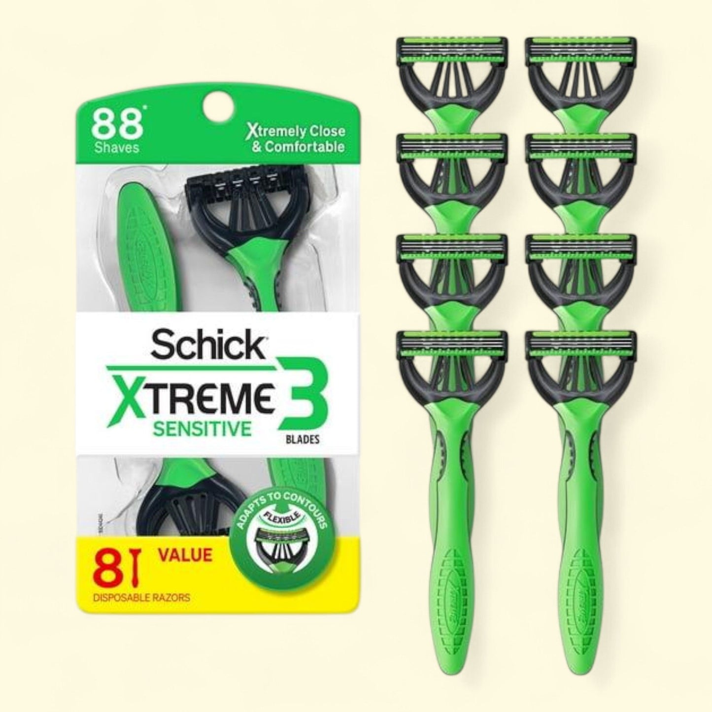 Schick Xtreme 3 Blade Disposable Razors for Men, 8 Ct