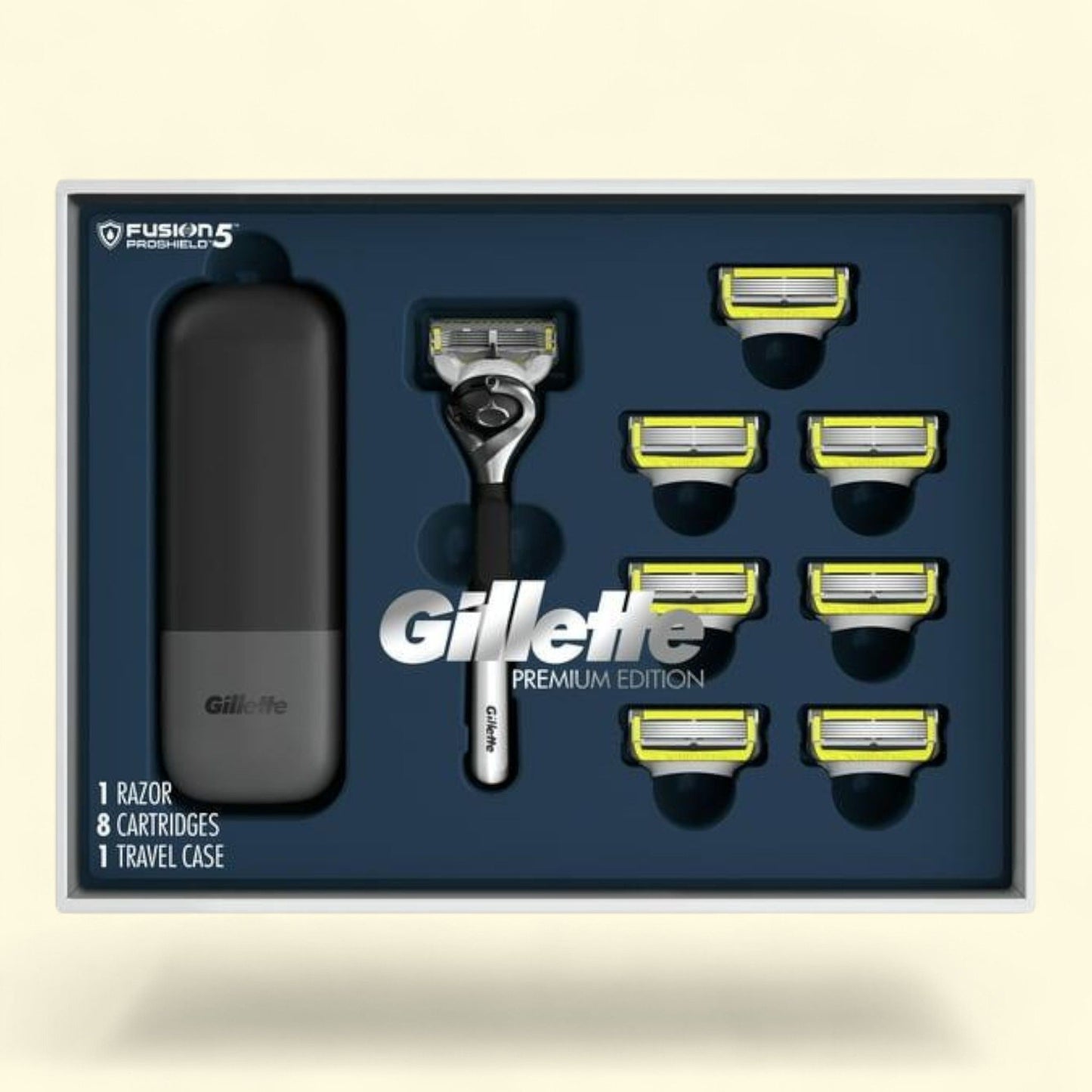 Gillette Fusion Proshield Shave Gift Set, 8 Fusion Proshield Blade Refills, 1 Manual Razor Handle, 1 Razor Case