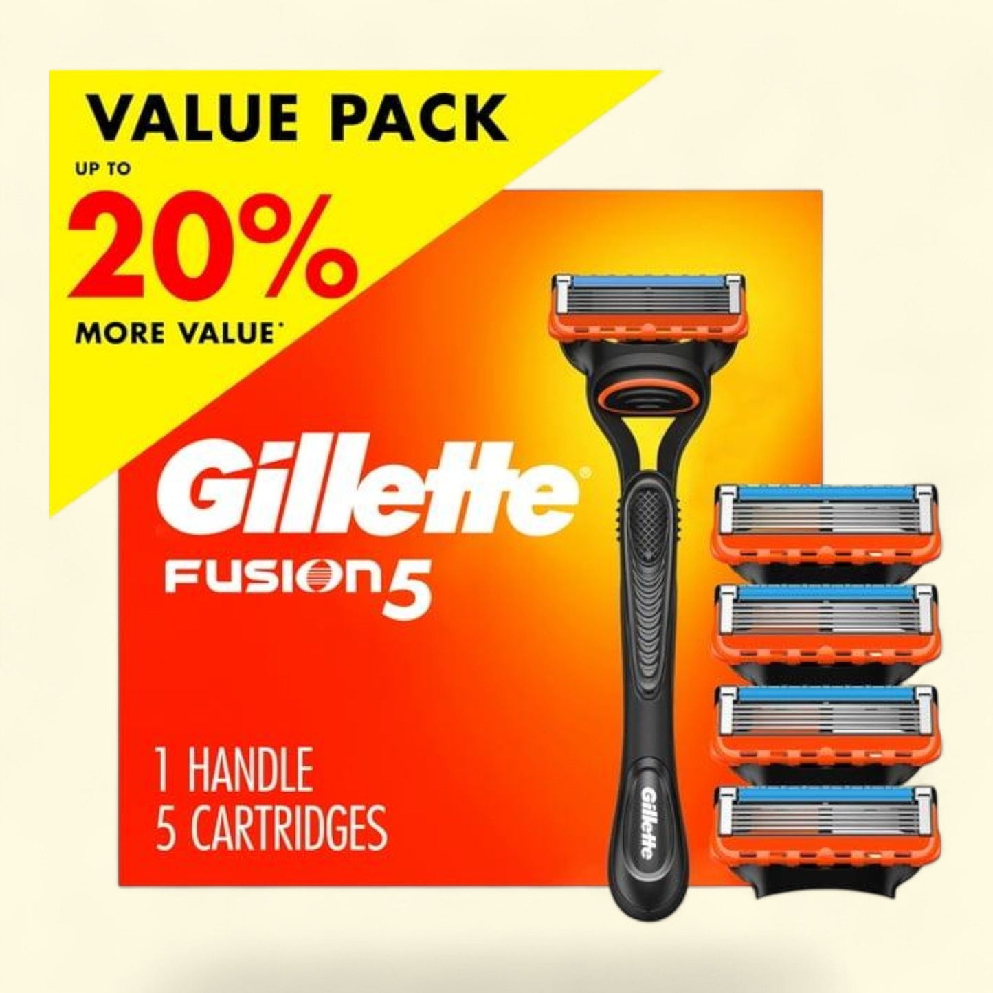 Gillette Fusion5 Razor Men 5 Blade Manual Razor, 1 Handle and 5 Blade Refills, Black