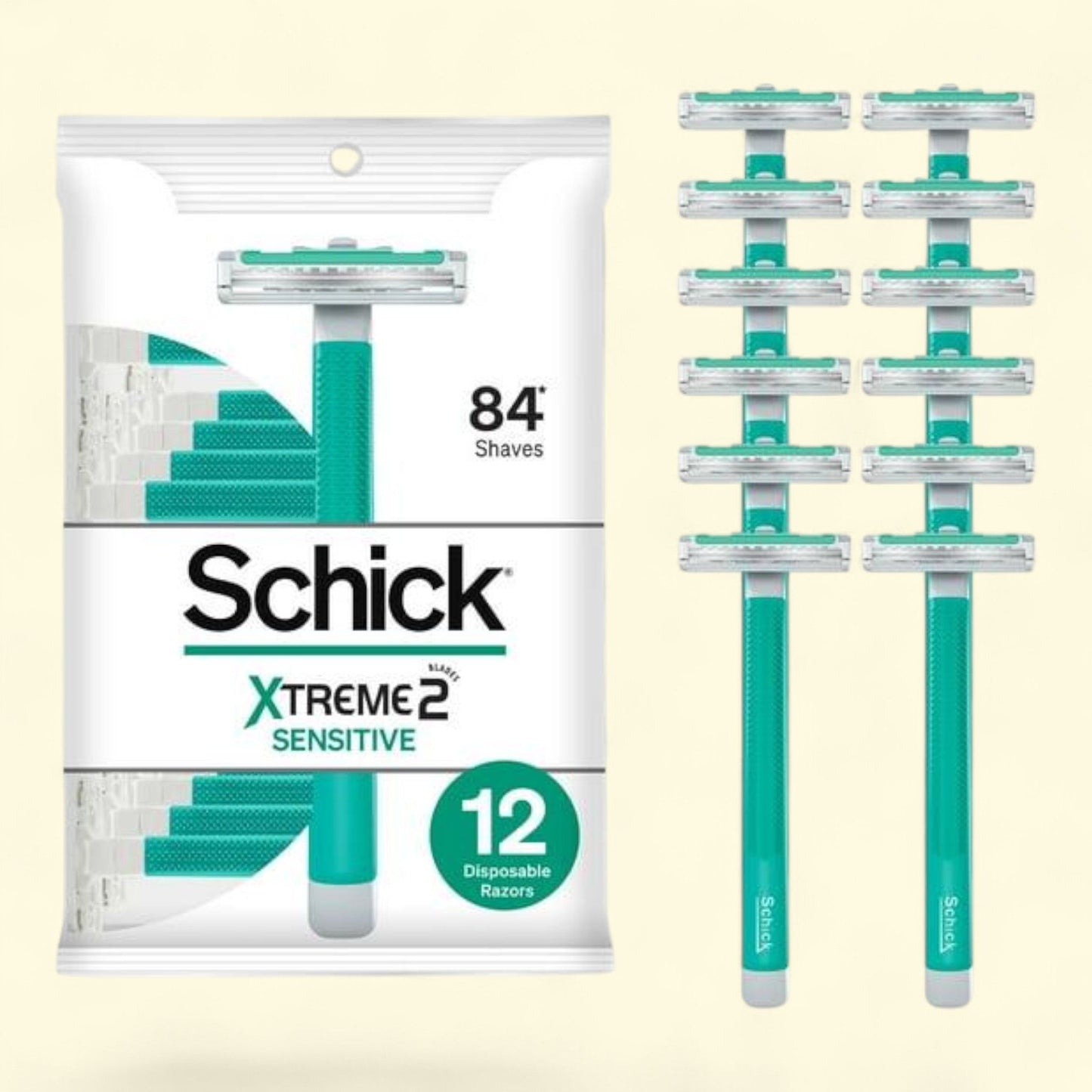 Schick Xtreme 2-Blade Sensitive Men's Disposable Razors, 12 Ct