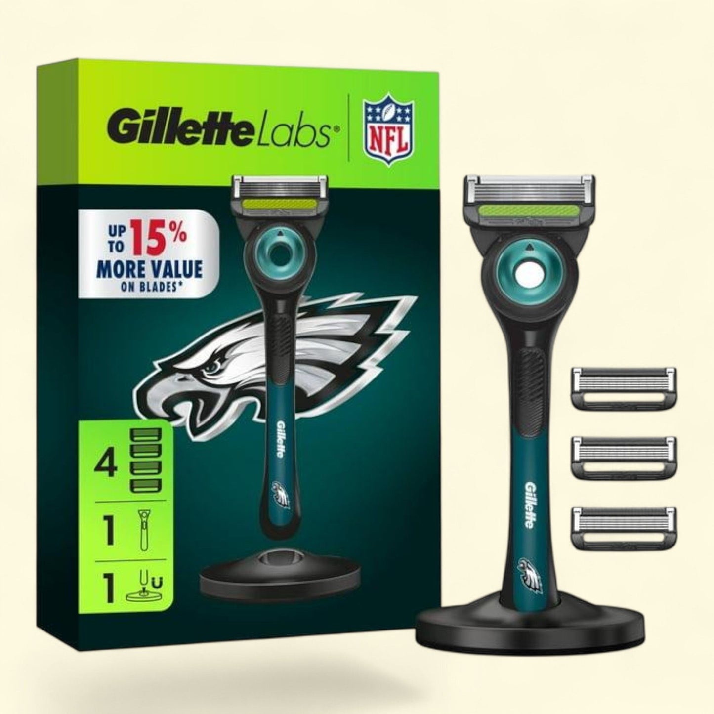 Gillette Labs Razor for Men, 1 Handle, 4 Blade Refills, Gillette Labs, Exfoliating Bar