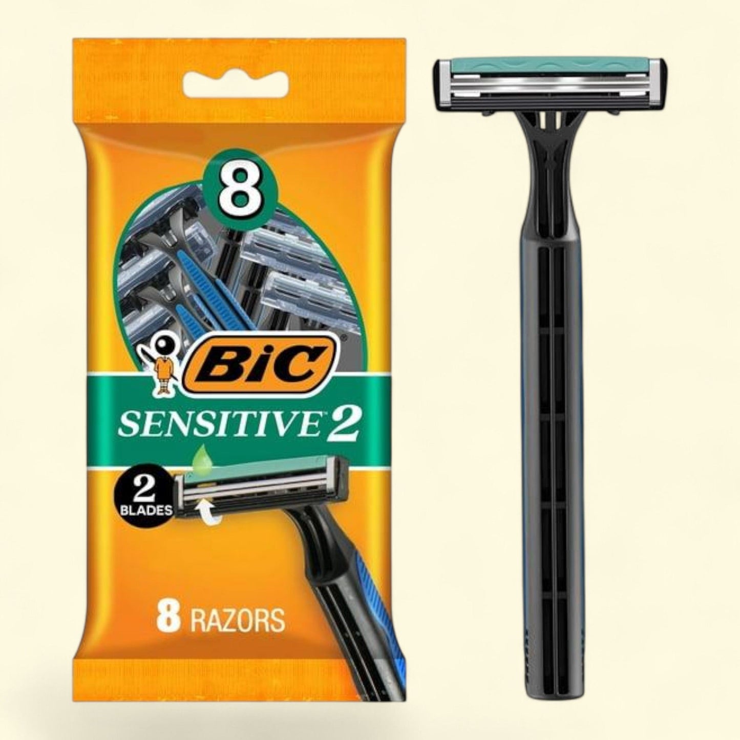 BIC Sensitive Razors for Men, 2 Blades, 8-Pack