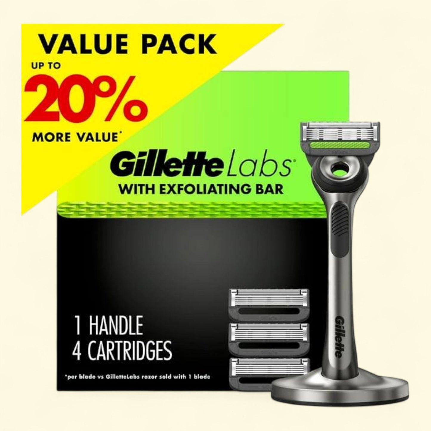 GilletteLabs Razor for Men, 1 Handle, 4 Razor Blade Refills