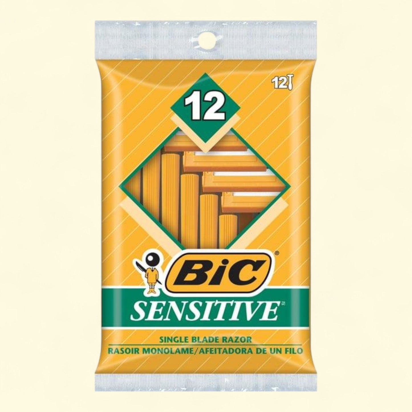 BIC Sensitive Men's Razor, 1 Blade, Orange, 12 Count