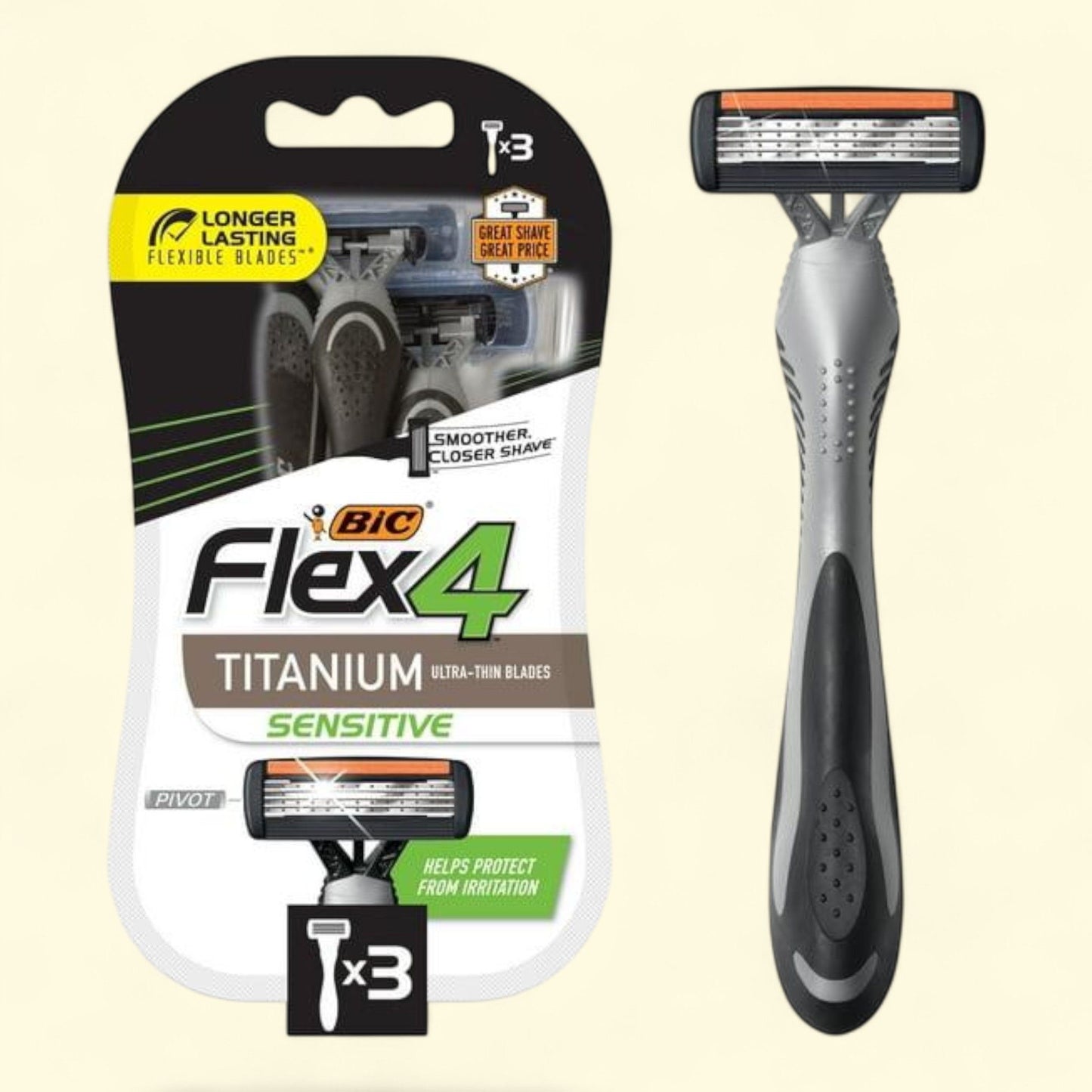 BIC Flex 4 Sensitive Men's Razor, 3 Count