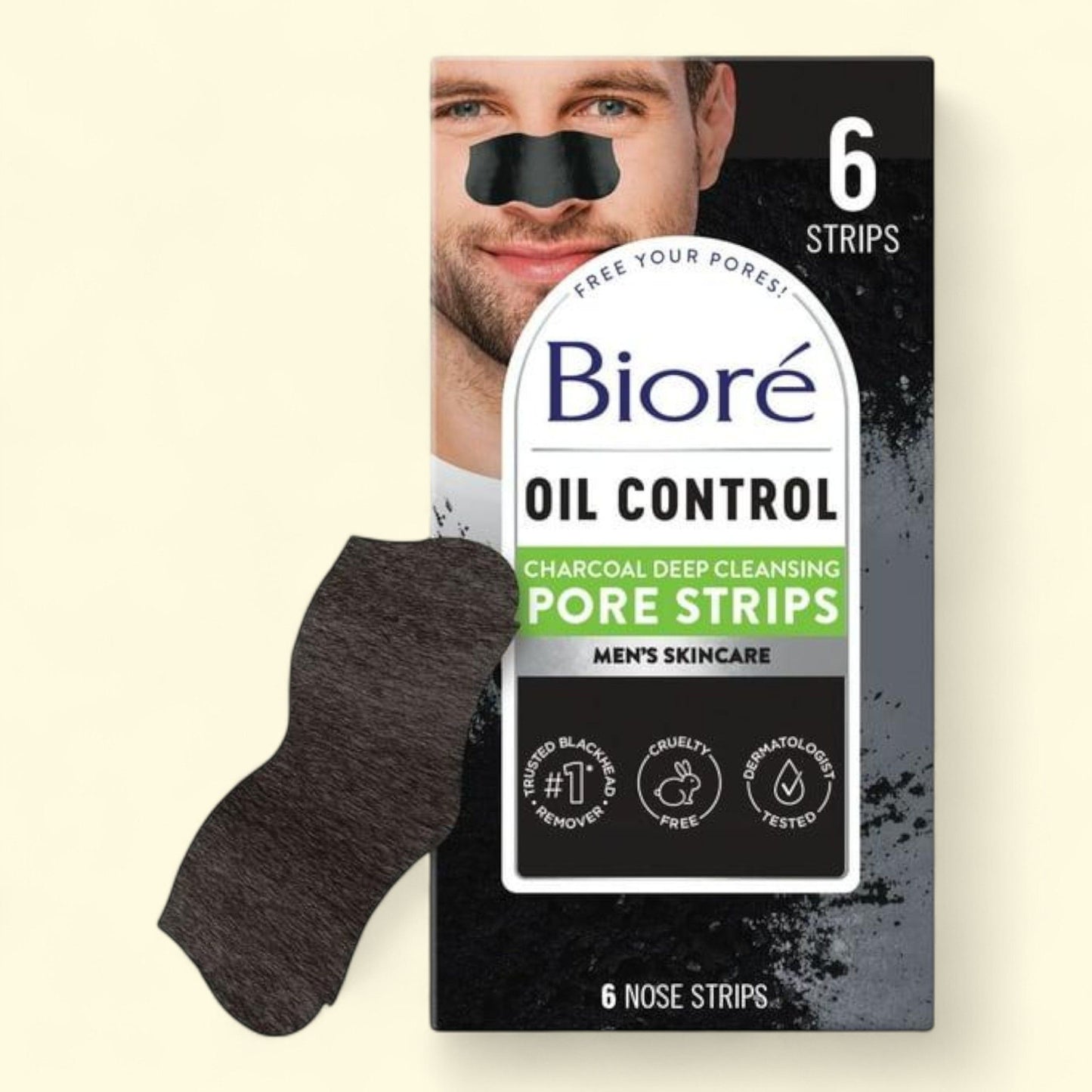 Biore Men's Skincare Charcoal Deep Cleansing Nose Strips, 6 Ct