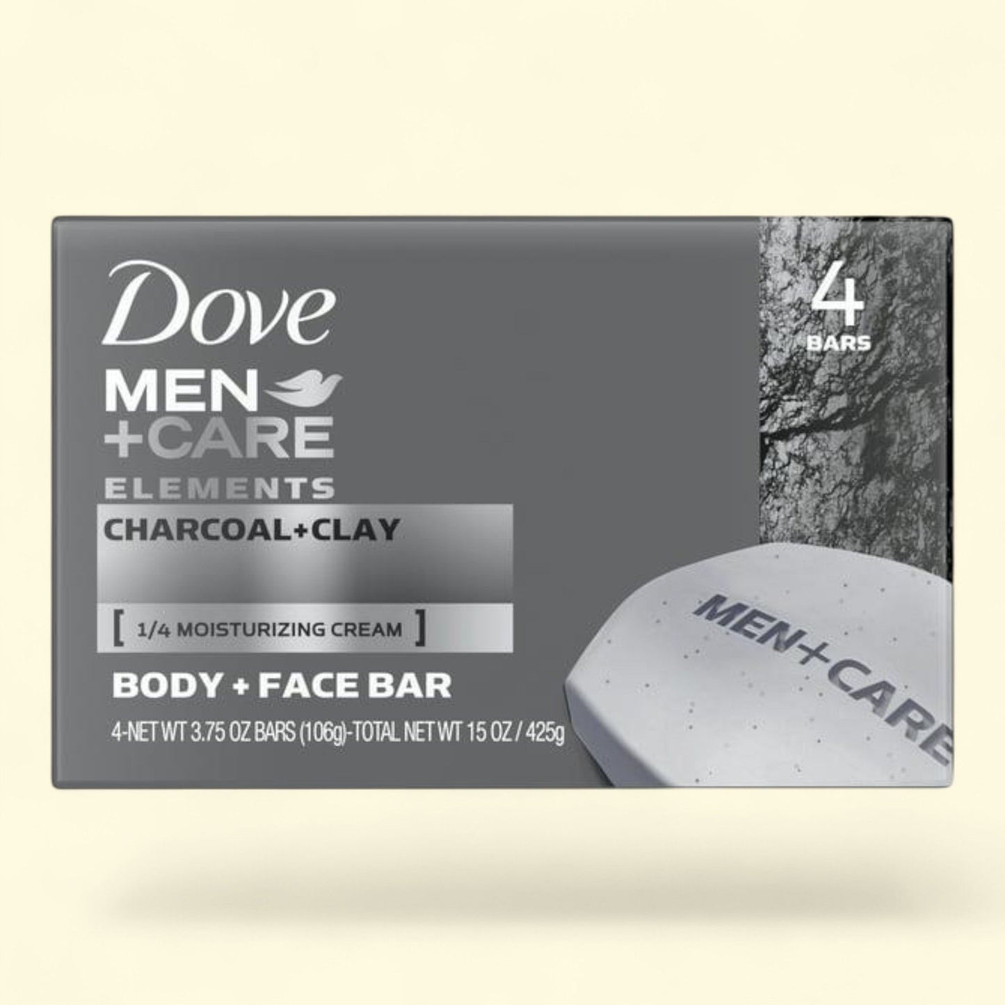 Dove Men+Care Elements Body and Face Bar Charcoal + Clay, 4 oz, 4 Bar