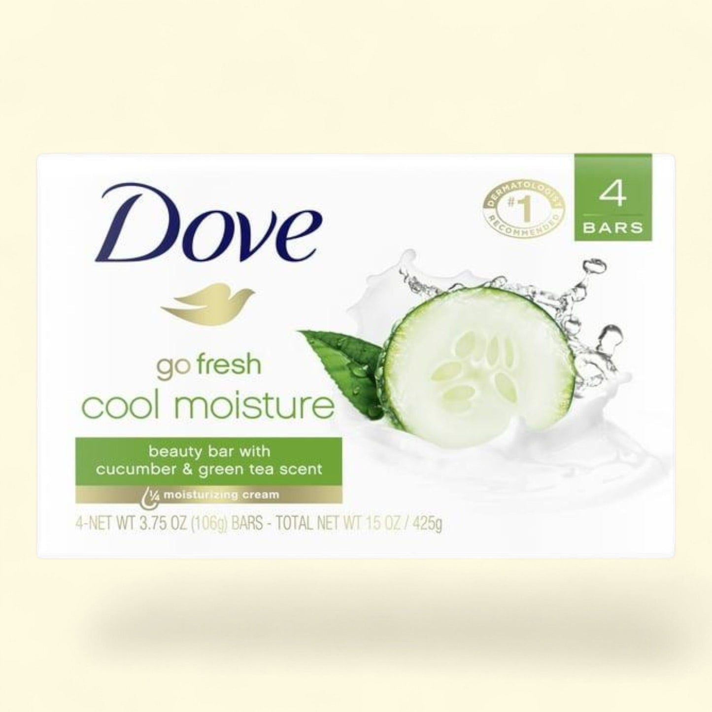 Dove Beauty Bar Women's Bath Soap Cool Moisturizing Gentle Cucumber & Green Tea, 3.75 oz 4 Bars