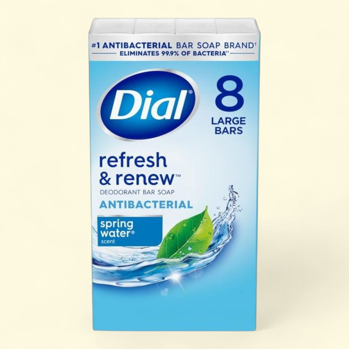 Dial Antibacterial Bar Soap, Spring Water, 4 oz, 8 Bars