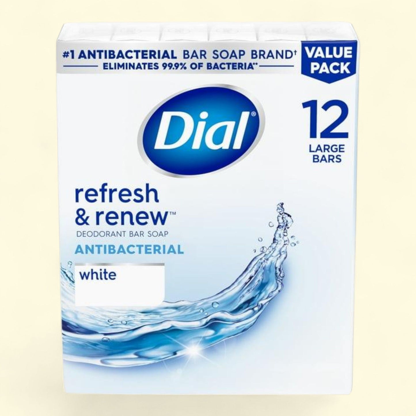 Dial Antibacterial Bar Soap, Refresh & Renew, White, 4 oz, 12 Bars
