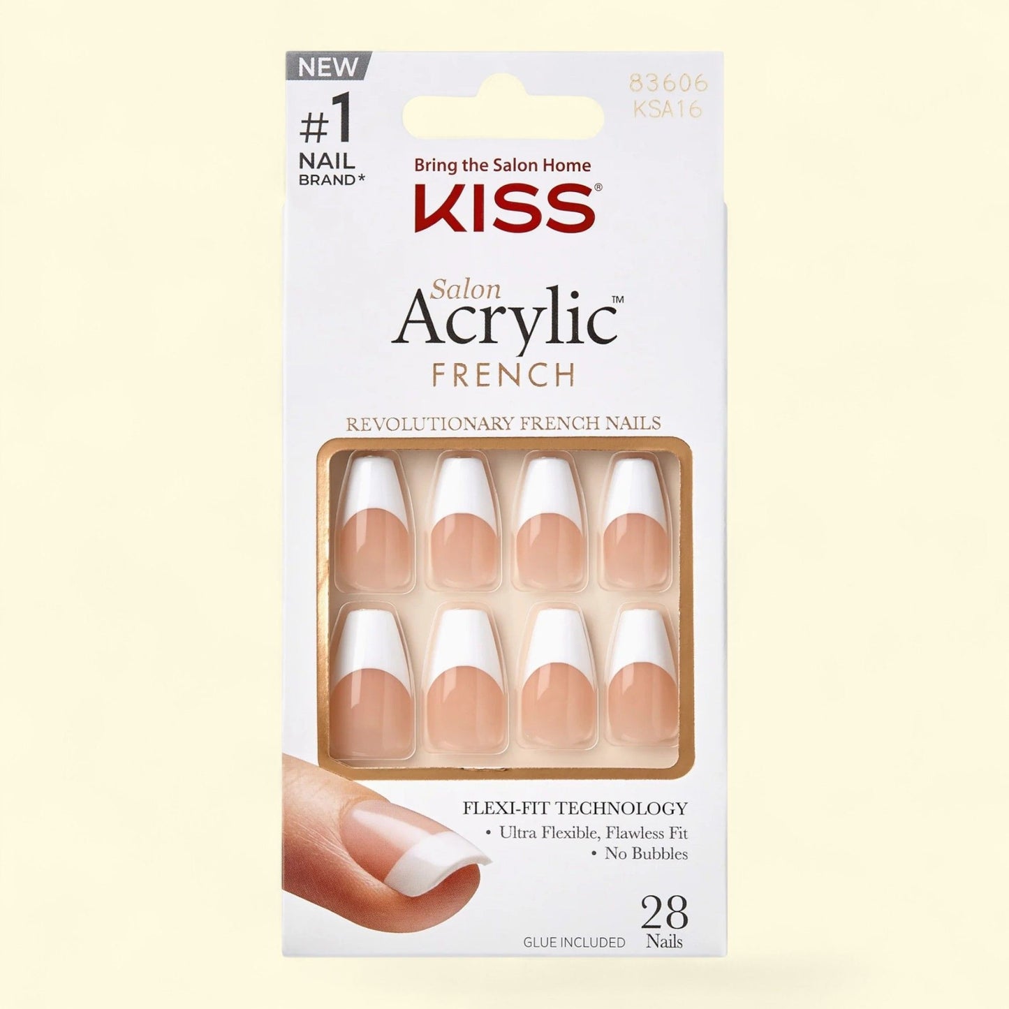 Kiss Salon Acrylic Medium Coffin Press-on Nails, White French, 28 P... — authentic US product shipped worldwide by Treatspree