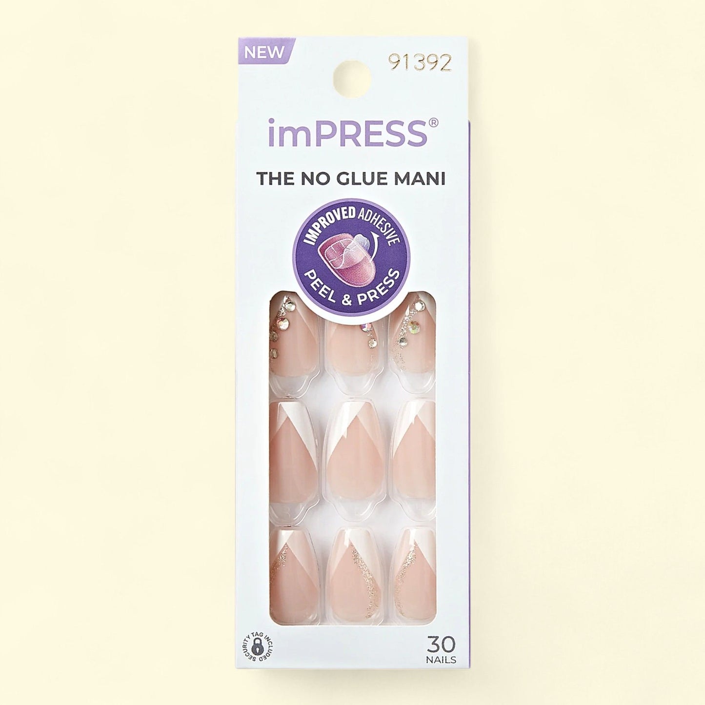 Kiss imPRESS French Tip Medium Coffin Press-on Nails, White, 30 Pieces — authentic US product shipped worldwide by Treatspree