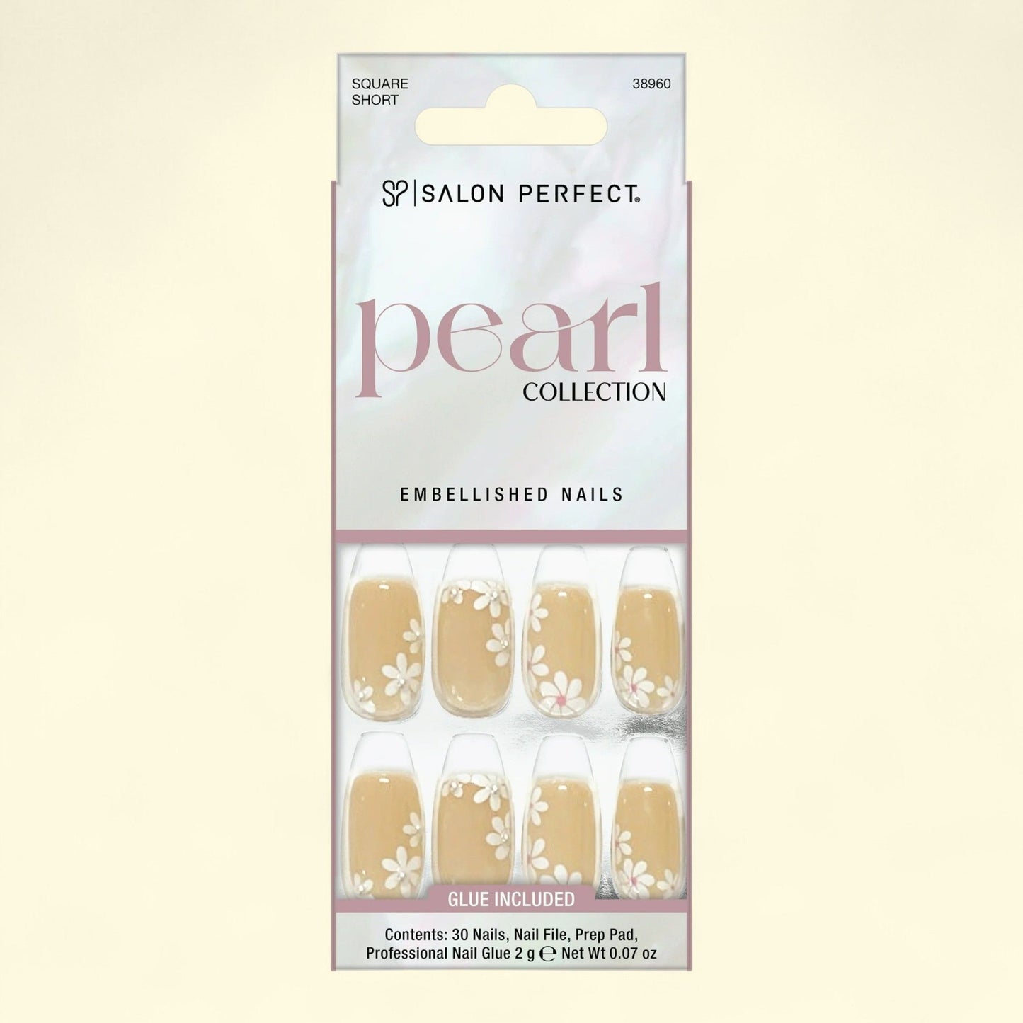 Salon Perfect Press-on Nails, 168 Pearl Flower, 32 pieces