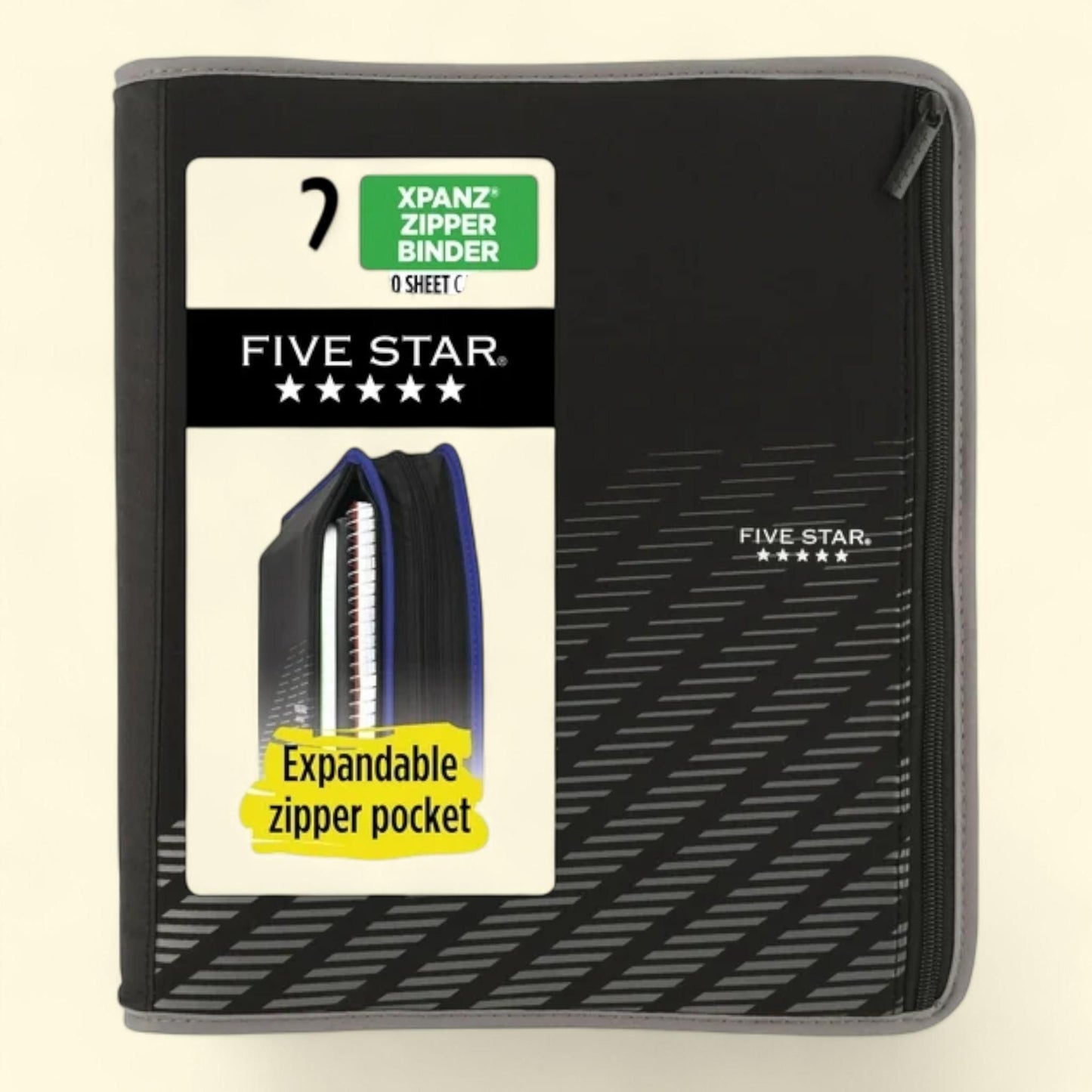 Five Star Xpanz Zipper Binder, 2", Gray