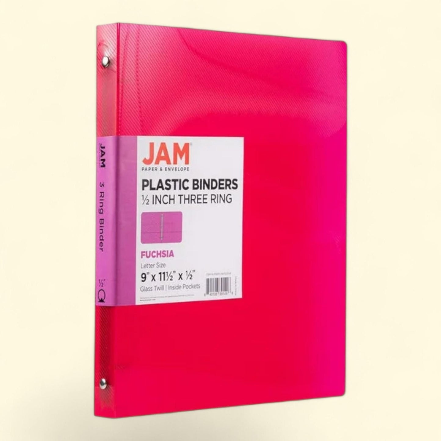 JAM Paper Plastic Binder, Hot Pink, 11.5 x 10.25 x 1/2 in, 1 Pack