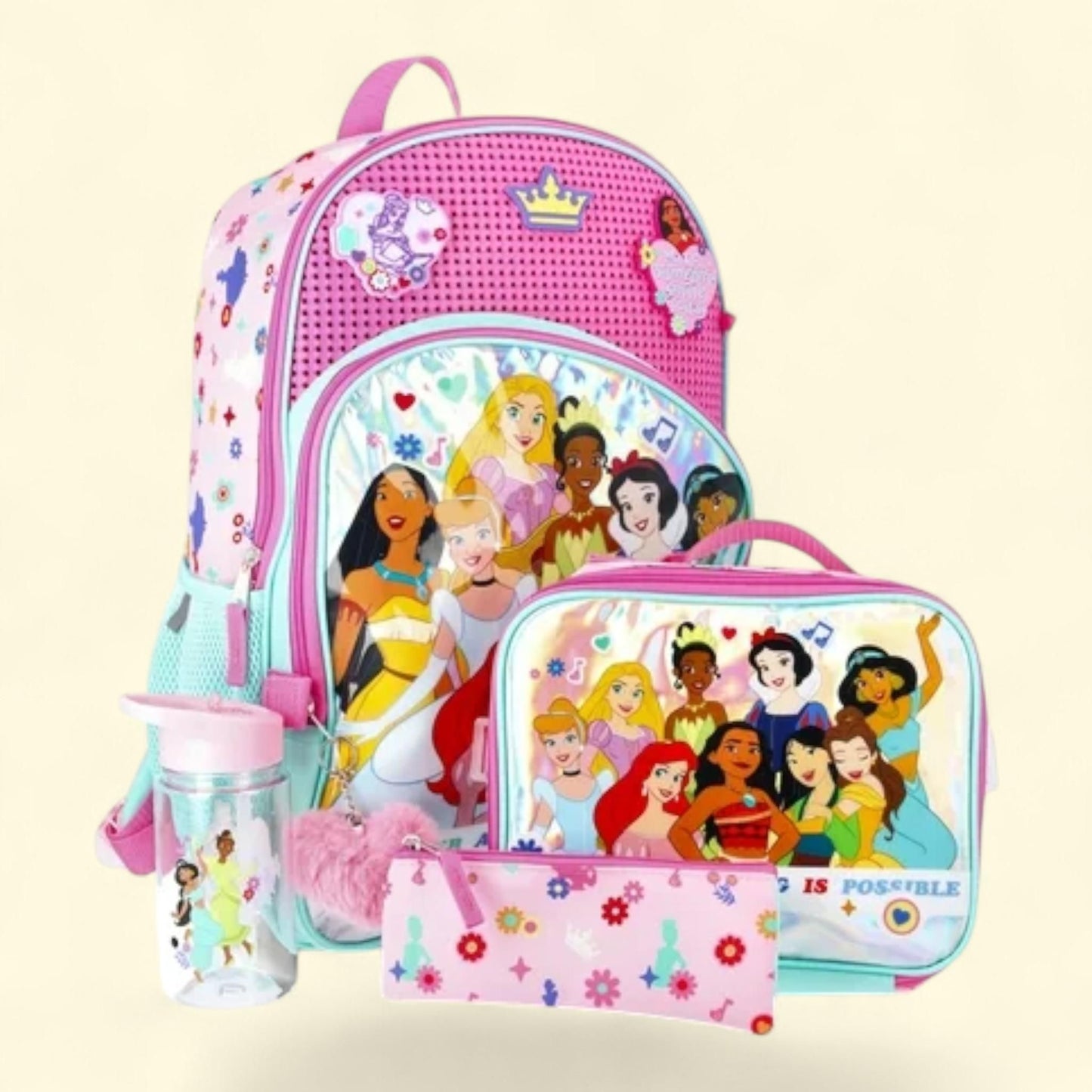 Disney Princess Customizable Charm Backpack Set, 17" — authentic US product shipped worldwide by Treatspree