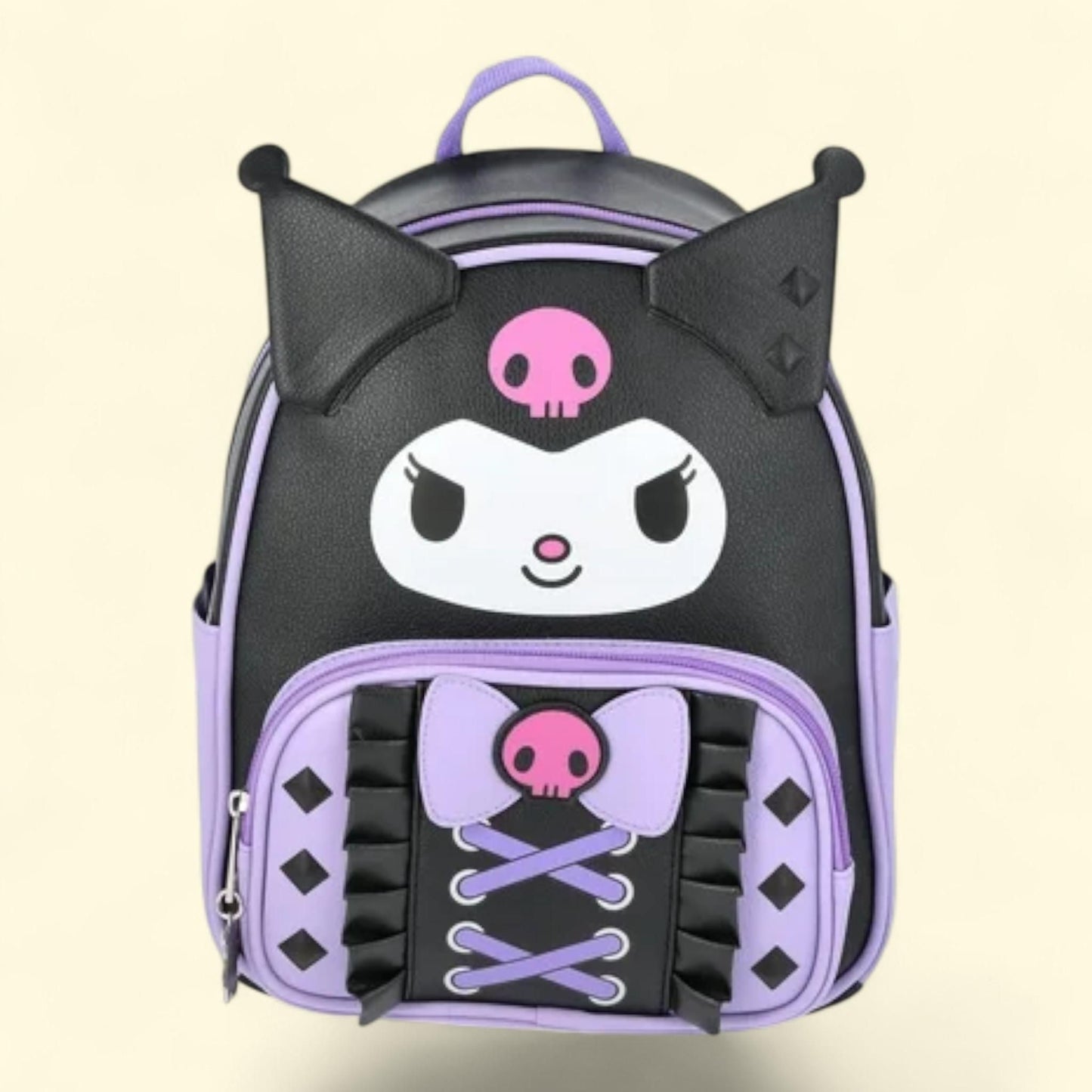Kuromi Leather Ruffle Mini Backpack, 10.5" Purple
