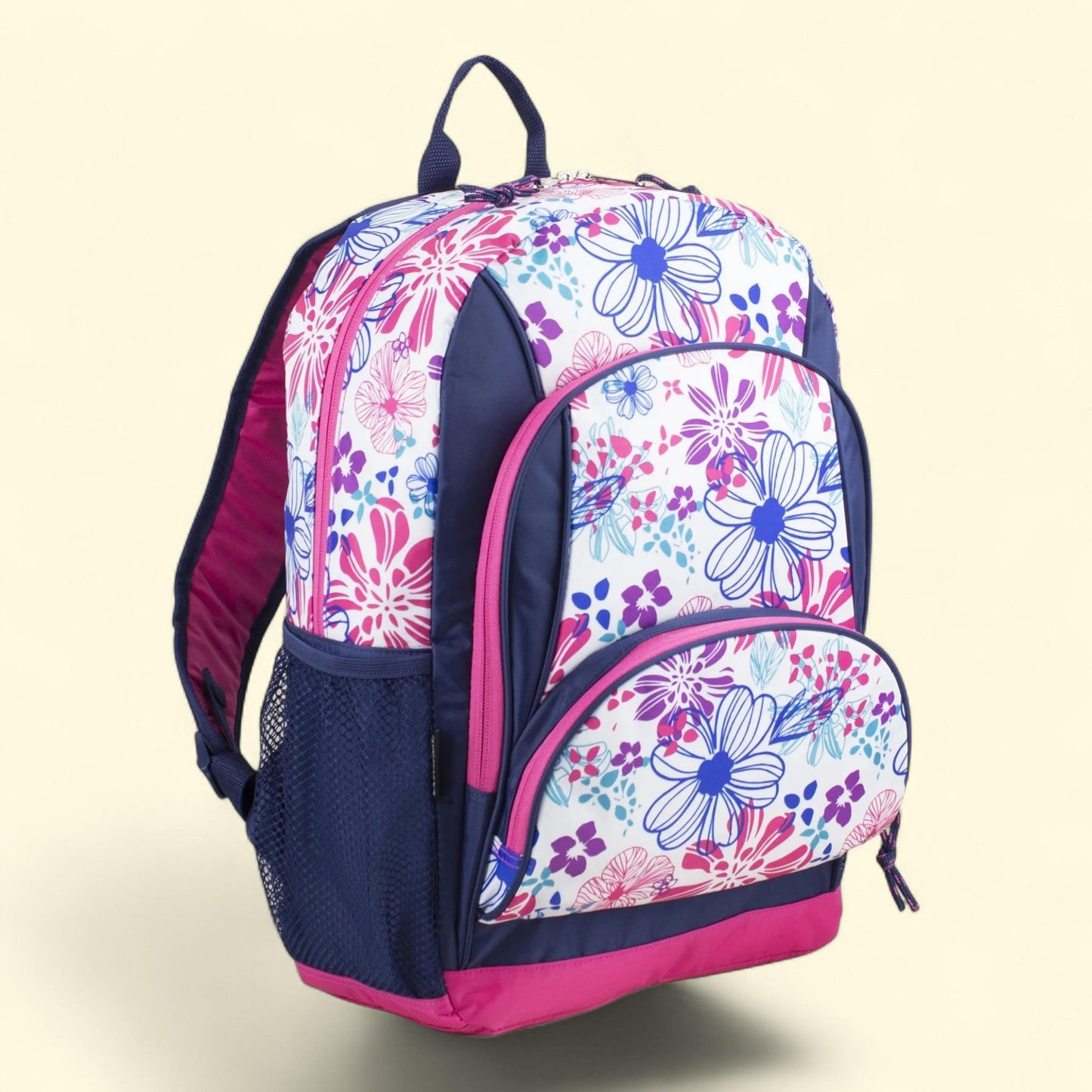 Unisex Triple Pocket Backpack, Blue Pink Floral — authentic US product shipped worldwide by Treatspree