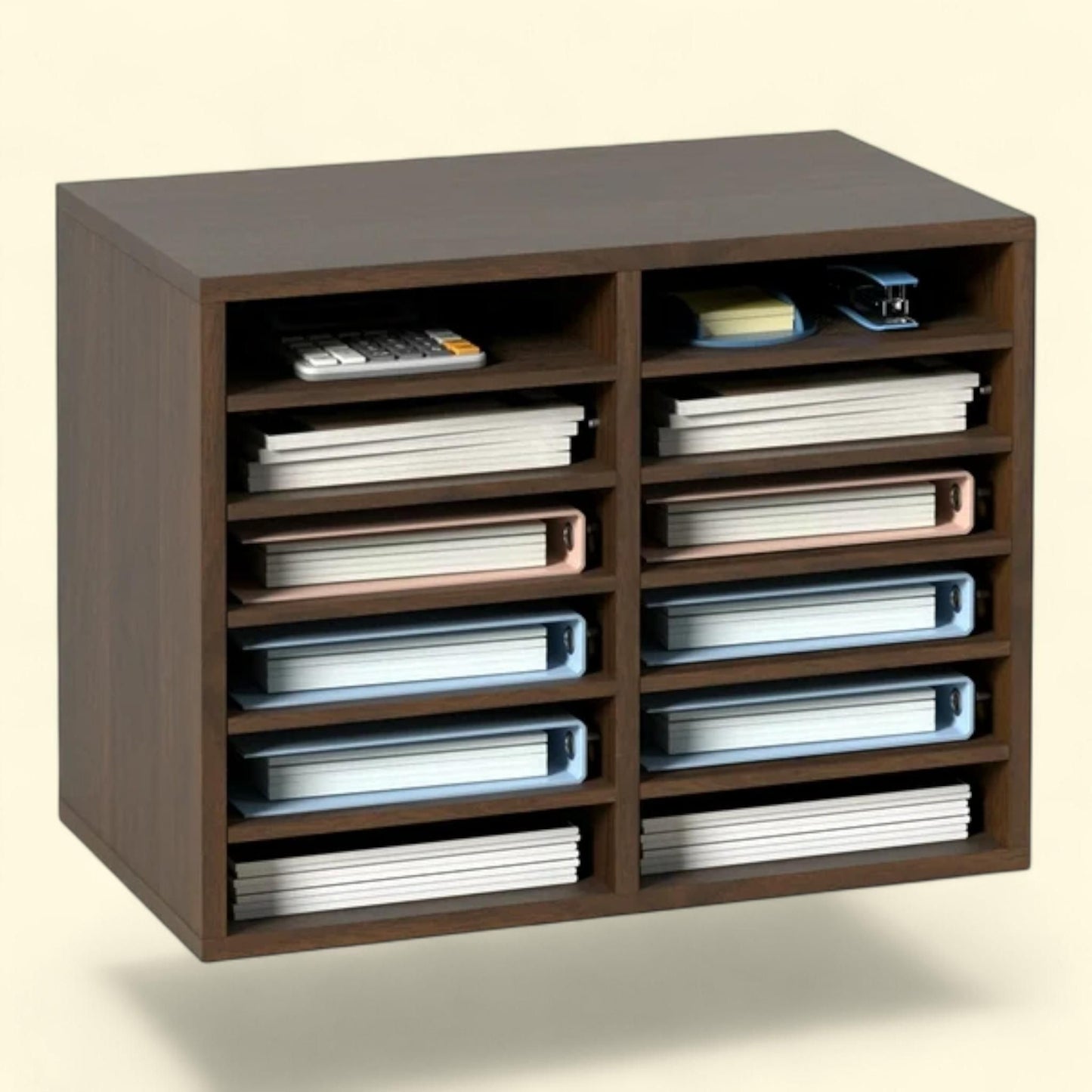 BENTISM Wood Literature Display Rack, 12-Compartment, Brown