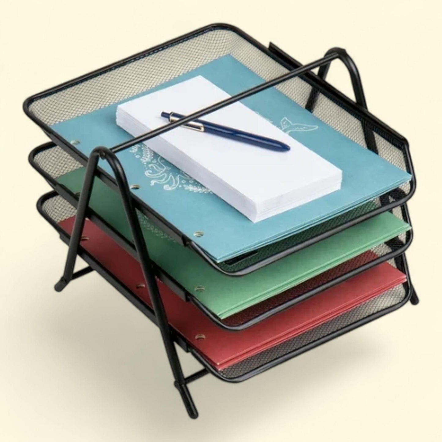 Mind Reader Paper Tray, 3-Tier, 11.5"L x 13.75"W x 10"H, Black