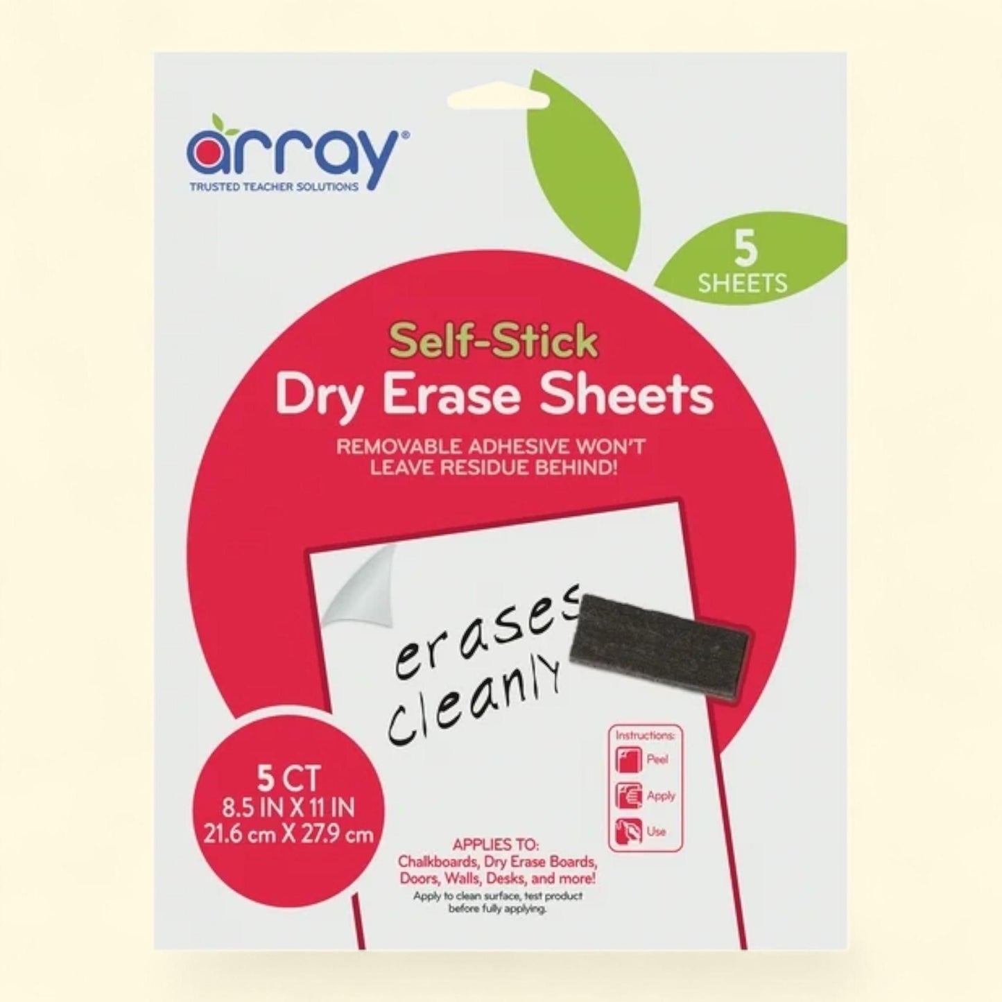 Array Dry Erase Sheets, 8.5" x 11", Pack of 5