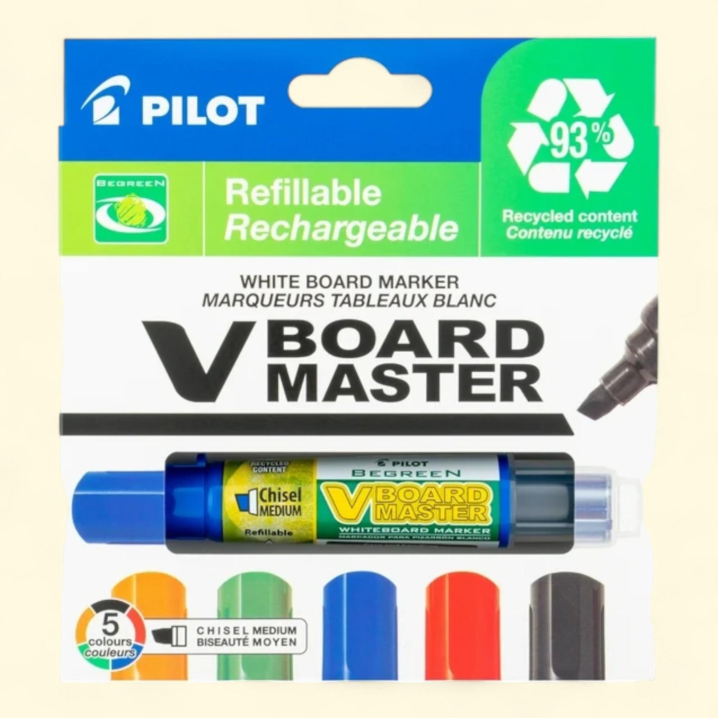 Pilot BeGreen VBoard Master Dry Erase Markers, Chisel Tip, 5 Count