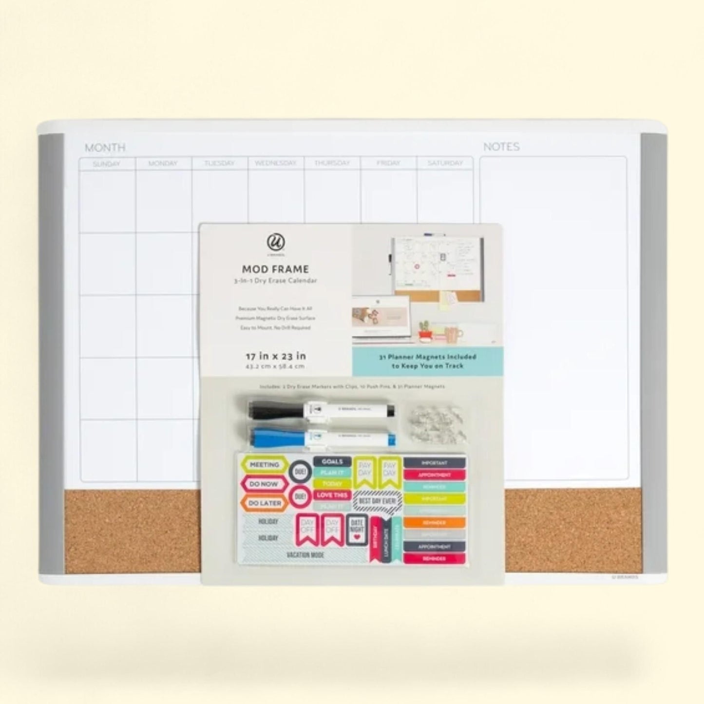 U Brands Dry Erase Calendar Whiteboard, 17 x 23 in.